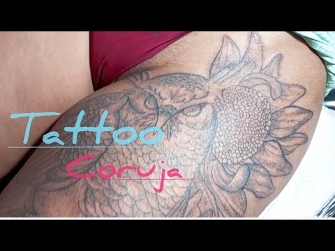 Tattoo coruja Whip shading girassol floral