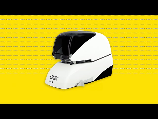 Grampeador Eléctrico de Mesa Rapid Supreme 5080e + Cartucho com 5000 Grampas - Grampea até 80 Folhas - Profundidade de Grampeamento Ajustável até 50mm - Cor Cinza/Laranja - vídeo 1