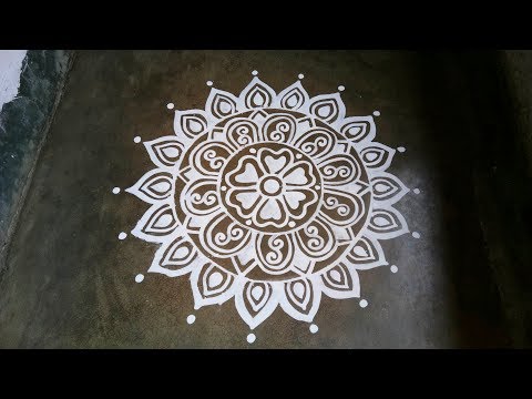 Beautiful Circle Alpana Design For Indian Festval || Easy Kolam, Muggulu Design