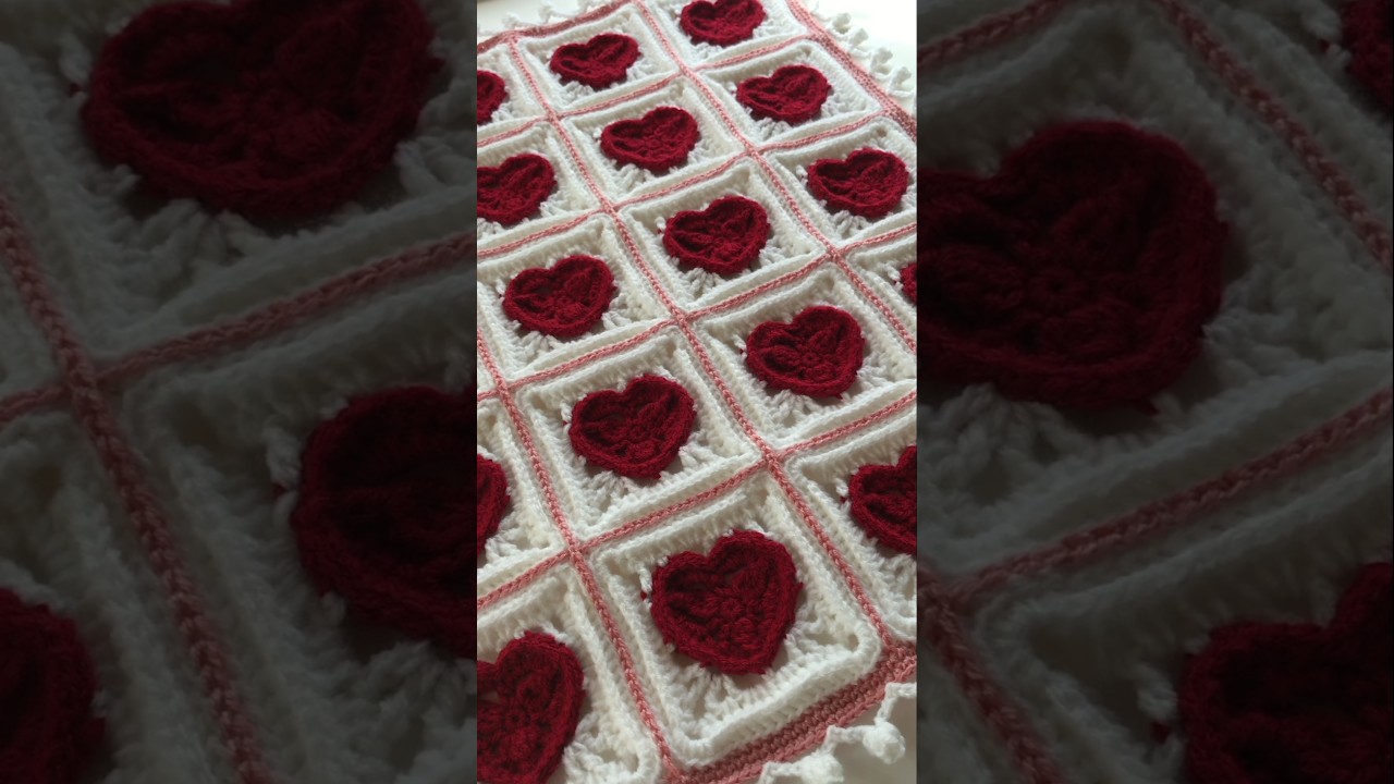 ハートモチーフをつなげました♡ #かぎ針編み #モチーフ編み #DAISO毛糸