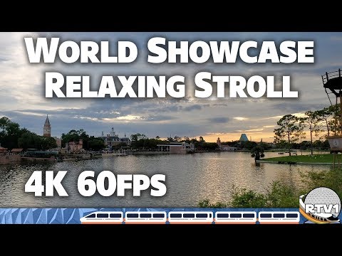 Epcot - World Showcase Relaxing Stroll at Sunset - 4K 60fps - Walt Disney World