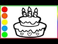 birthday cake Drawing, Painting and Coloring for Kids & Toddlers  | How to draw cake for kids