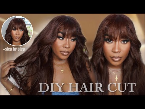 How to: DIY Bangs + Layers For Beginners | Silky Chocolate Color Frontal Wig  | Nadula Hair