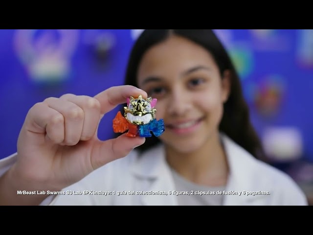 Vídeo relacionado con MrBeast Lab Swarms serie Fusión de Combate, megapack de laboratorio, 14 microbestias con una cabeza de martillo buscadísima, +80 para coleccionar, pegatinas y cápsulas de fusión apilables para exhibir