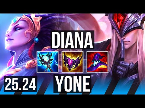 DIANA vs YONE (MID) | Good KDA: 14/2/7, 40K damage | NA Master | 25.24