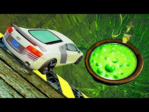 Car Jumps & Falls into Spooky Witch Pot - BeamNG.drive
