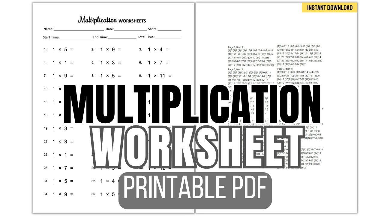 Multiplication Worksheets Printable (PDF)