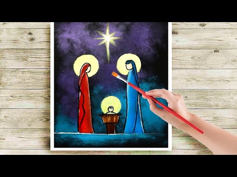 Christmas Crib Easy Acrylic Painting For Beginners - Step By Step / Daily Art Challenge #261