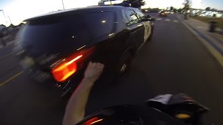 Street Bike VS Cops Biker Slaps STICKER Onto Cop Car CHASE Motorcycle CRASH Running From Police FAIL