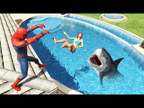 GTA 5 Water Ragdolls & Sharks | Spider-Man ep.3 (Euphoria Physics)