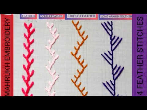 4 Feather Stitches Hand Embroidery stitches| Full Tutorial For Beginners| Hand Embroidery Stitches