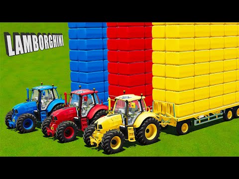 TRANPORTING & HARVESTING FAST SILAGE BALES WITH COLORED LAMBORGHINI TRACTORS - FS22 #127