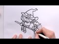 How to Draw a Cartoon Witch and a Cat On a ...