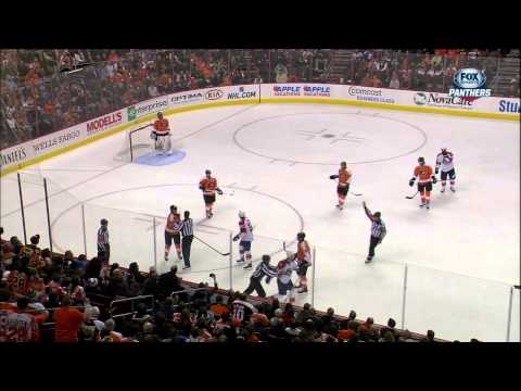 Luke Schenn boarding on Shawn Matthias Feb 21 2013 Florida Panthers vs Philadelphia Flyers NHL