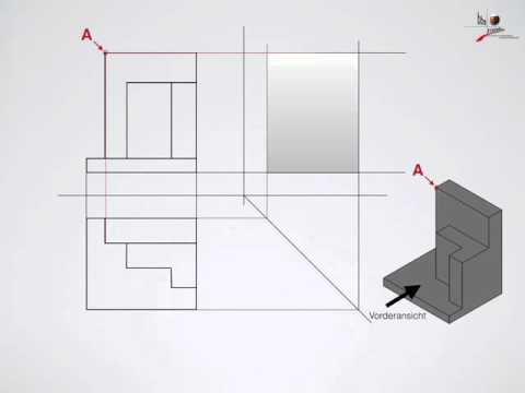 Technical drawing - 3 views, creating a side view