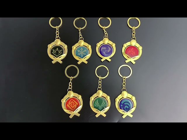 Vídeo relacionado con Genshin - Llavero luminoso de juguete de impacto Liyue Vision Anemo, llavero dorado con figura de juego, llavero con colgante de personaje Genshin, accesorios de cosplay, ojo de Dios, amarillo, M