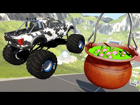 Crazy Vehicle Huge Ramp Jumps Over Spooky Witch Pot – BeamNG.Drive Random Cars Crashes Compilation