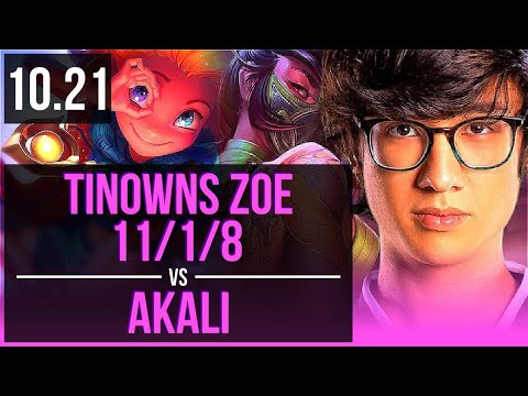 tinowns ZOE vs AKALI (MID) | 11/1/8, Rank 5 Zoe, Godlike | BR Challenger | v10.21
