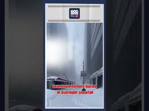 Toronto Winter Storm Snow Buries Downtown CN Tower Disappears Streetcar Frozen