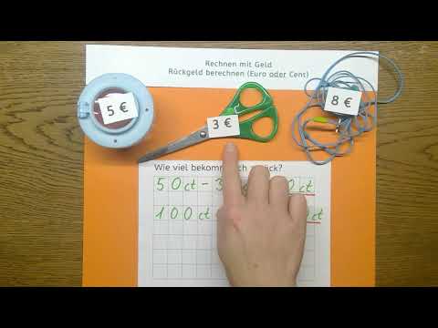 E.2: Rechnen mit Geld - Wechselgeld / Rückgeld berechnen (Euro oder Cent, Mathematik, Grundschule)