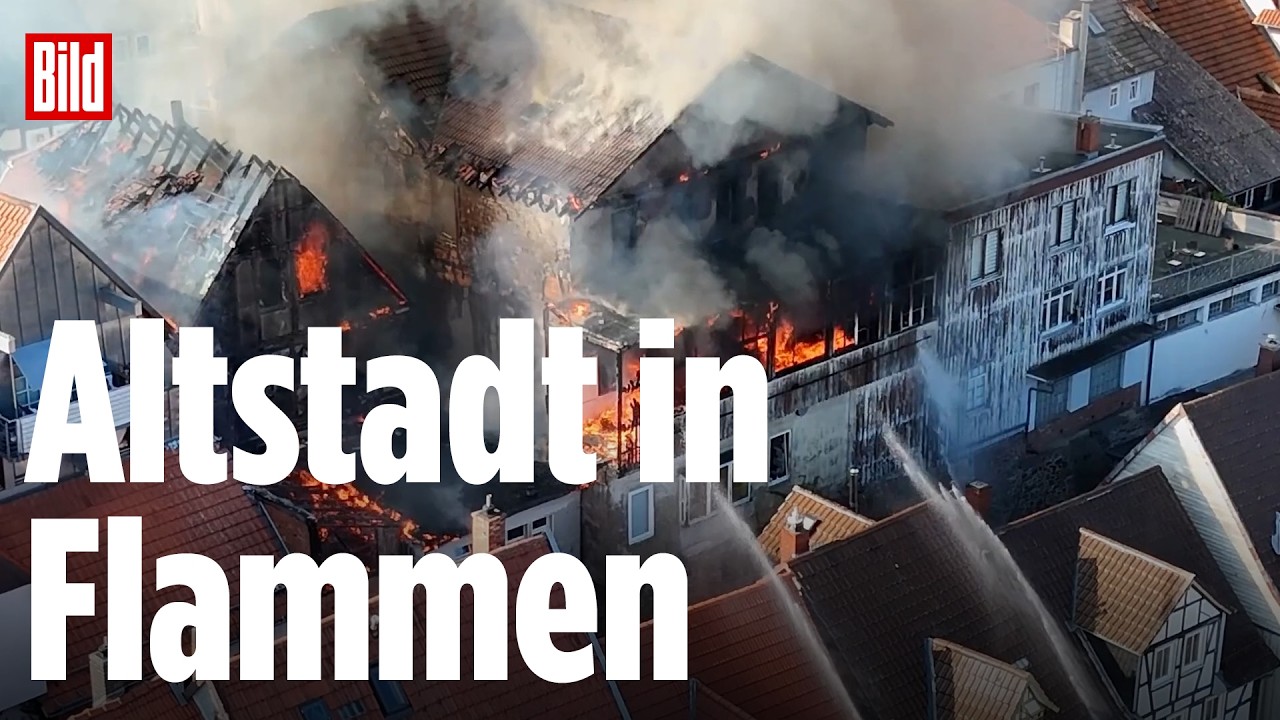 Hessen: Altstadt von Lauterbach brennt – Flammen erfassen historische Fachwerkhäuser
