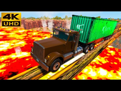 Cars vs Lava vs log Bridge #11 — BeamNG.Drive — Rescind Gaming