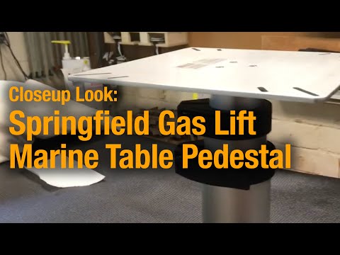 Closeup of Springfield Gas Lift Table Pedestal for Airstream RVs/Boat use as a Dinette Table Support