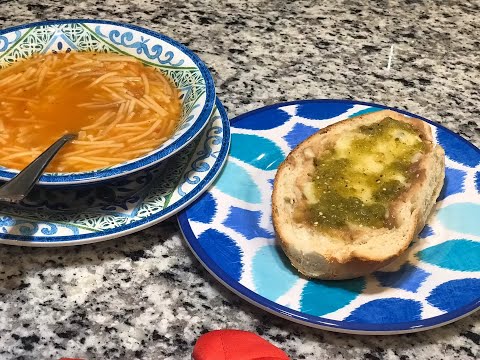 Simple and easy fideo soup with bean and cheese sandwiches