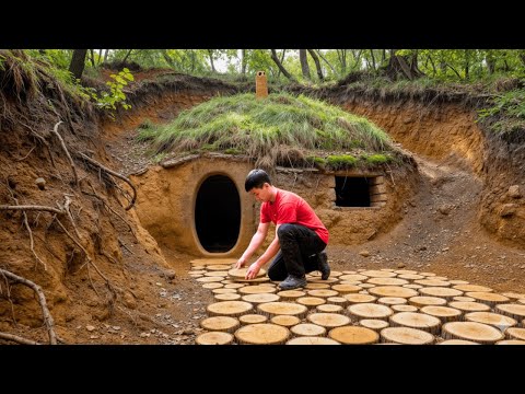 200 Days Survival Alone and Build a Wood, Stone Bushcraft Shelter | Clay Fireplace
