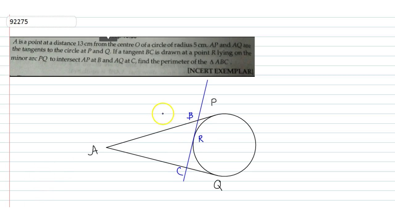 Watch video A is a point at a distance 13 cm from the centre O of a circle of radius 5 cm. AP and AQ are th... Now A is a point at a distance 13 cm from the centre O of a circle of radius 5 cm. AP and AQ are th...