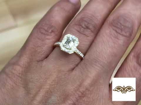 Halo Pave Emerald Cut Diamond Engagement Ring in 14k Yellow Gold