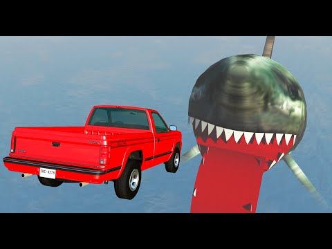 Cars Jumping In A Giant Shark Mouth - Beamng drive