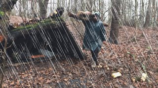 4 days caught in heavy rain forest: making secret shelter in rain strom-ASMR-rain sound