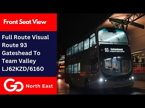 Full Route Visual | Go North East Bus Route 93 Loop - Gateshead Circular via Heworth | LJ62KZD/6160