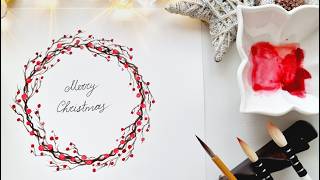 How To Paint a Watercolor Holiday Wreath from a wooden vine with red berries