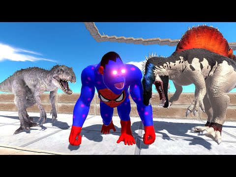 Indominus Rex & Spinosaurus VS Spiderman GORO | Death Fall | - Animal Revolt Battle Simulator