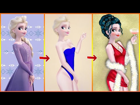 Frozen: Elsa Glow Up At The Christmas Party || Disney Princess Glow Up