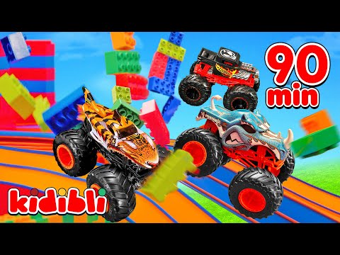 Fastest Toy Cars Race 🚗 Monster Trucks & Construction Vehicles | Educational Toys for Kids | Kidibli