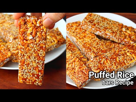 Crunchy Puffed Rice Sesame Seed Bars with Jaggery-Murmura Til Recipe|Healthy Puffed Rice bars Recipe
