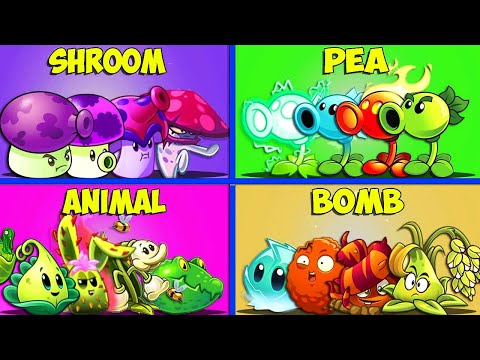 4 team MUSHROOM x PEA x ANIMAL x BOMB - Who Will Win? - Pvz 2 Team Plant Battlez