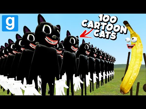 , title : '100 CARTOON CATS VS 1... BANANA?! (Garry's Mod Sandbox) | JustJoeKing'