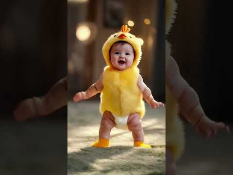 A baby chicken 🐥 and a baby banana 🍌 dancing.