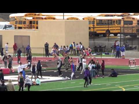 K Saulog & L Arambula - JVG 300m Hurdles at Sunset Finals 5-5-17 - Los Alamitos Girls