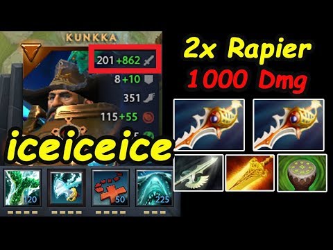 Fnatic iceiceice - [Kunkka] OFFLANE 2x Rapier Build 1Hit KO 1000 DMG Dota 2 7.22 Pro gameplay