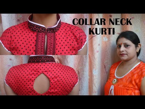 kurti collar neck cutting and stitching in hindi with latest diamond shape back design