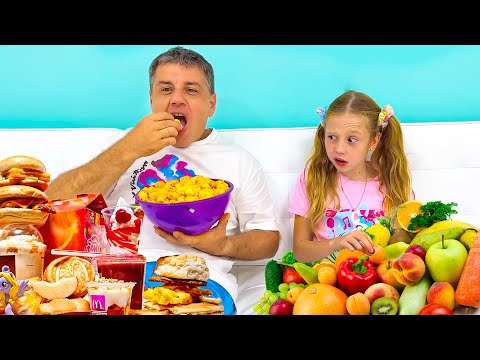 Nastya and dad buy healthy food for children and the whole family