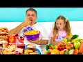 Nastya and dad buy healthy food for children and the whole family