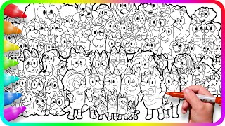 BLUEY Coloring Pages Mix. How to color Bluey with Family and Friends. Compilation of coloring pages