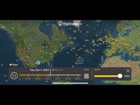 Timelapse Video Showing Air traffic Over Atlantic, Nov 1 2022