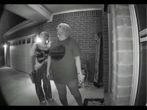 Old lady farts and falls into garage